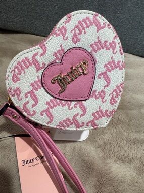 Juicy Couture Pink & White Heart Wristlet with Gold Logo